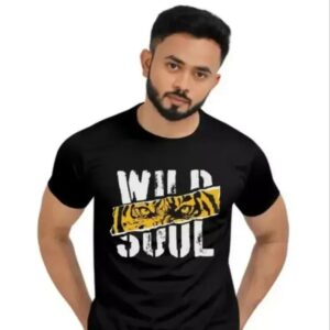 ROUND NECK BLACK PRINTED T-SHIRT
