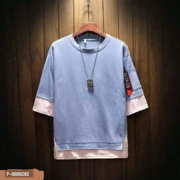 BLUE OVERSIZED T-SHIRT ROUND NECK IN DUAL DESIGN