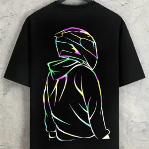 Black colour reflecting designed t shirt