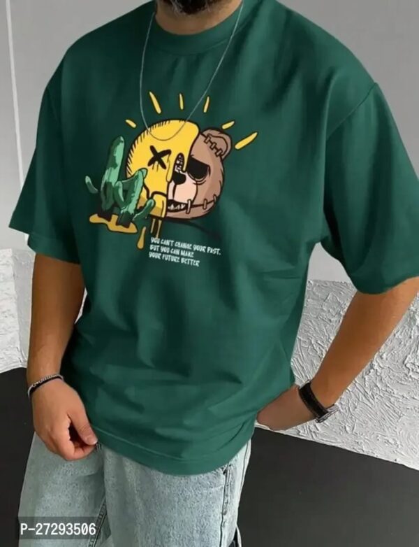 ROUND NECK DARK GREEN PRINTED T-SHIRT - Image 2
