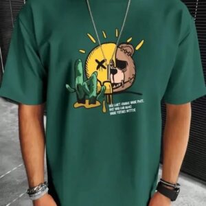 ROUND NECK DARK GREEN PRINTED T-SHIRT
