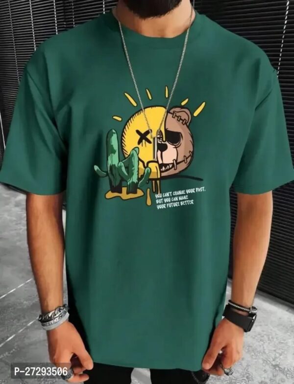 ROUND NECK DARK GREEN PRINTED T-SHIRT