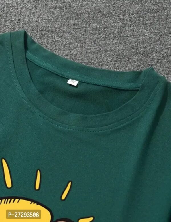 ROUND NECK DARK GREEN PRINTED T-SHIRT - Image 4