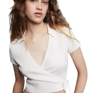 WHITE STYLISH SHIRT TYPE TOP (WHITE)