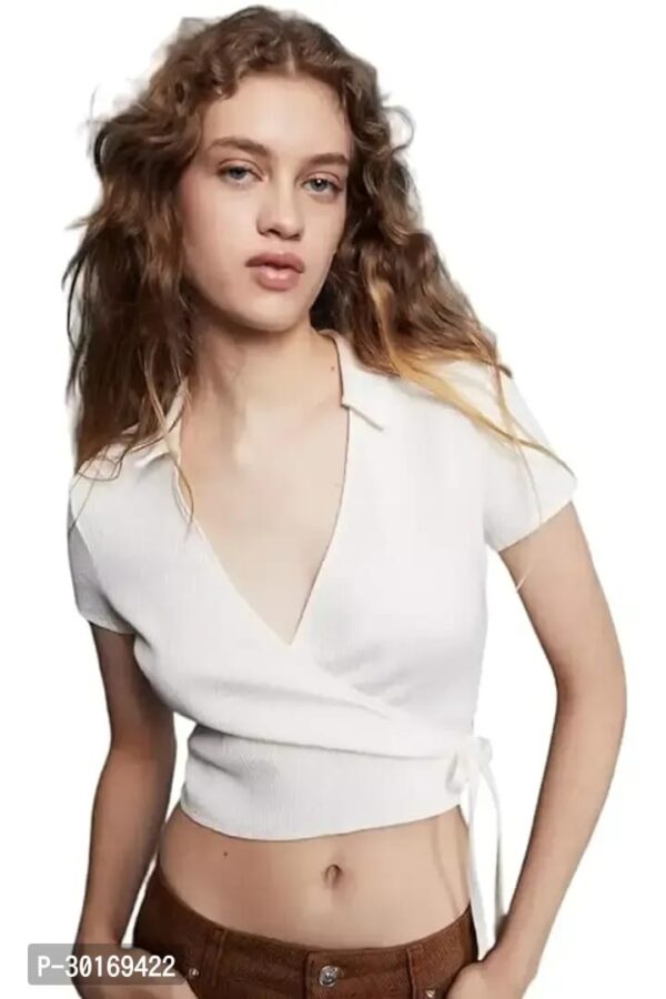 WHITE STYLISH SHIRT TYPE TOP (WHITE)
