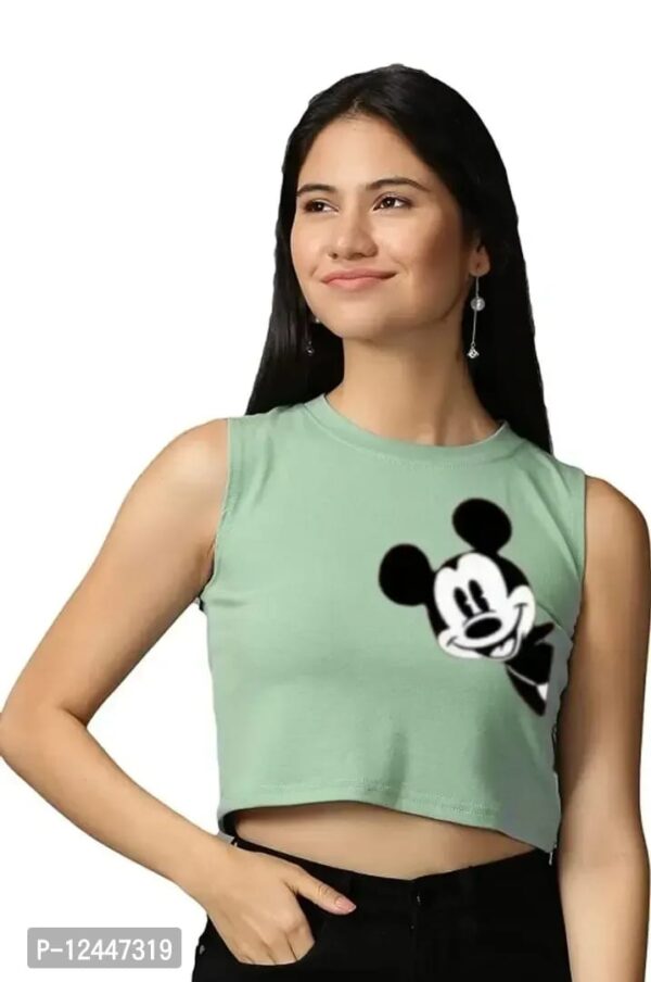 SLEEVE LESS PRINTED TRENDY CROP T-SHIRT FOR WOMEN