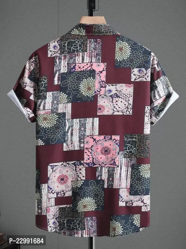 Discover the Classic Spandex Printed Casual Maroon Shirt for Men - Image 2