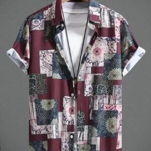 Discover the Classic Spandex Printed Casual Maroon Shirt for Men
