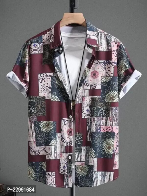 Discover the Classic Spandex Printed Casual Maroon Shirt for Men