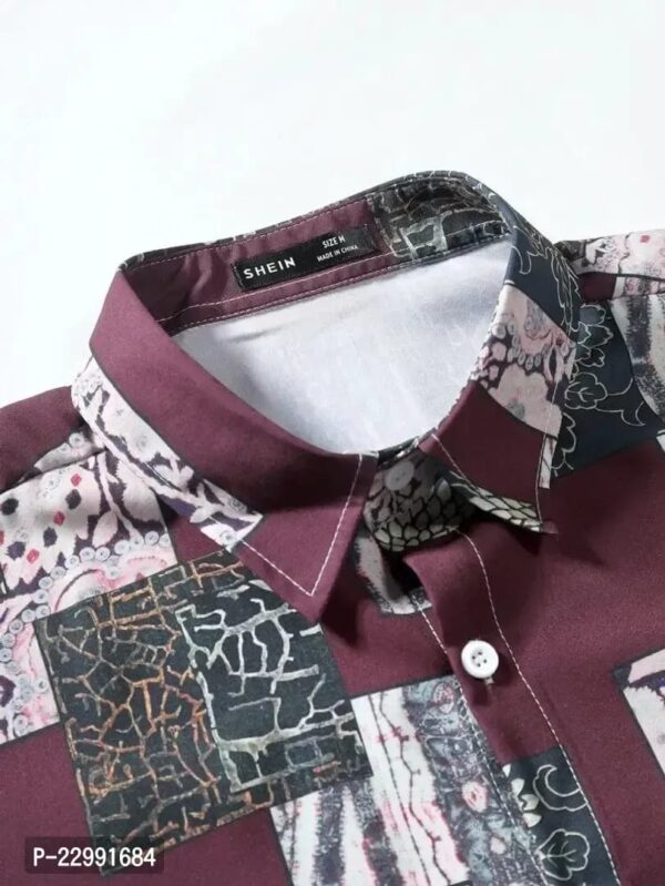 Discover the Classic Spandex Printed Casual Maroon Shirt for Men - Image 3