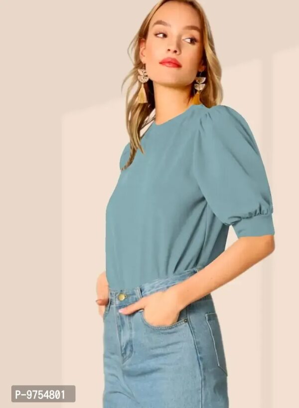 Effortless Elegance: Women's Puff Sleeve V-Neck Casual Top - Image 2