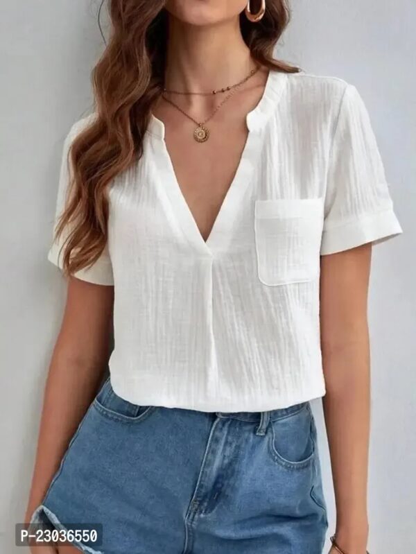 Discover the Perfect Casual Regular Sleeves Solid Women White Top - Image 2