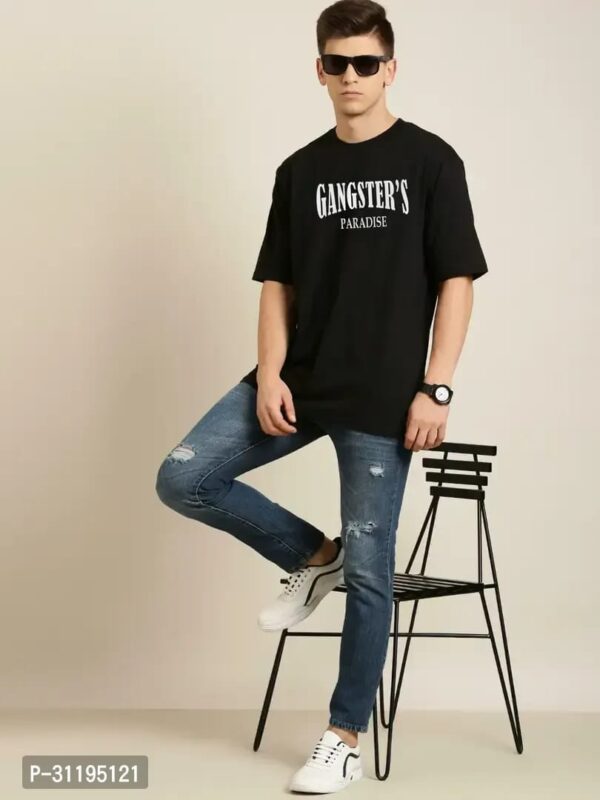BLACK COLOUR GANGSTER PARADISE OVERSIZED DOWN SHOULDER  ROUND NECK T SHIRT . - Image 2