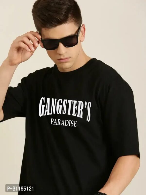 BLACK COLOUR GANGSTER PARADISE OVERSIZED DOWN SHOULDER  ROUND NECK T SHIRT . - Image 4