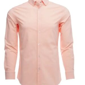 Elegant Long Sleeved Peach Cotton Shirt for Men