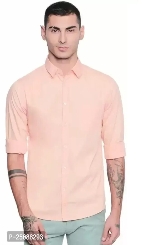 Elegant Long Sleeved Peach Cotton Shirt for Men - Image 2