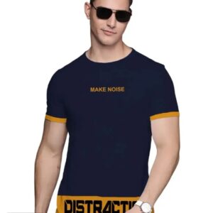 Stylish Round Neck Navy Blue Printed T-Shirt for Men