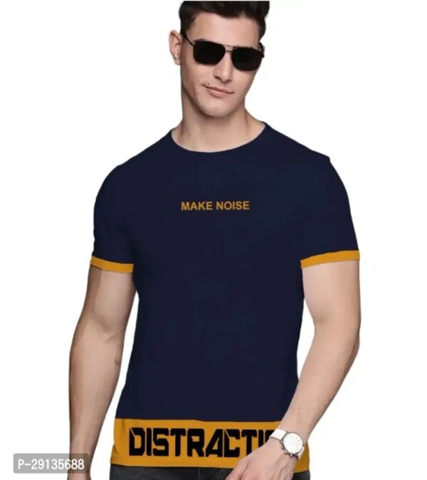 Stylish Round Neck Navy Blue Printed T-Shirt for Men