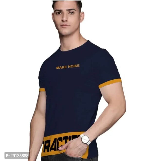 Stylish Round Neck Navy Blue Printed T-Shirt for Men - Image 3
