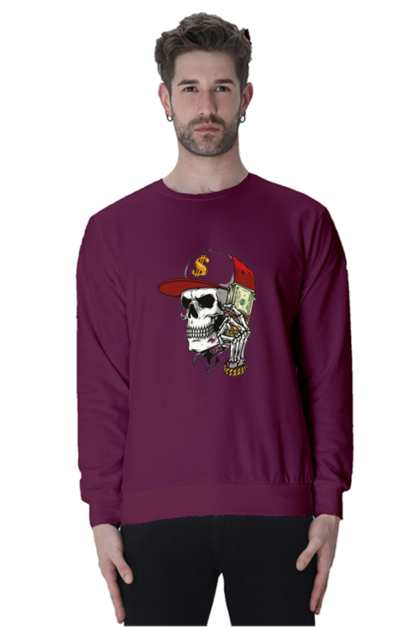 "Street Hustle" Ghost Skull Money (Dollar) Graphic Printed Sweatshirt - Image 8