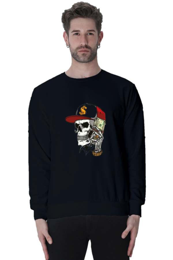 "Street Hustle" Ghost Skull Money (Dollar) Graphic Printed Sweatshirt - Image 11