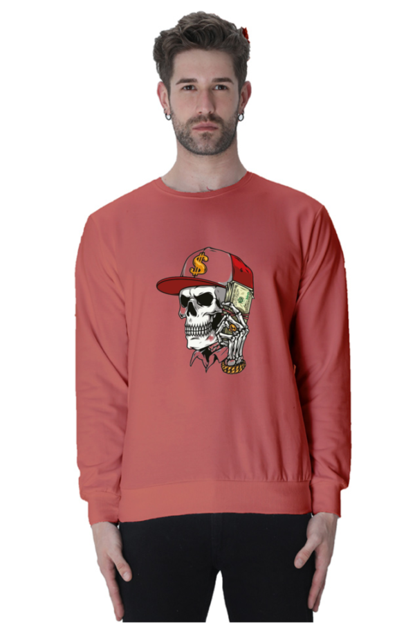 "Street Hustle" Ghost Skull Money (Dollar) Graphic Printed Sweatshirt - Image 3