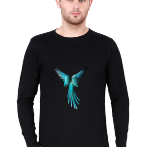 Men's Premium Cotton Blend Black Full-Sleeve T-Shirt with Blue Phoenix Design| soft,sweat & stain free fabric