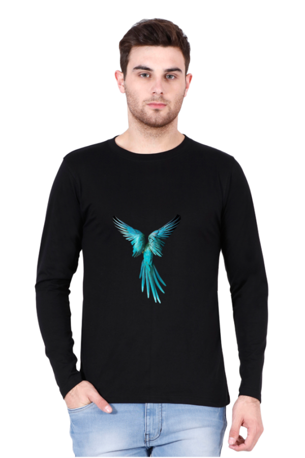 Men's Premium Cotton Blend Black Full-Sleeve T-Shirt with Blue Phoenix Design| soft,sweat & stain free fabric