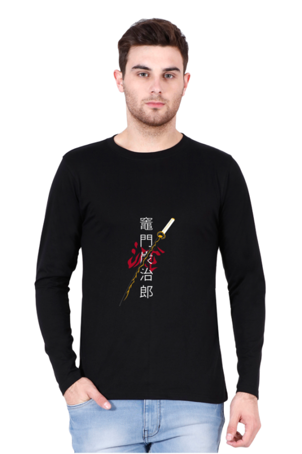 Men's Full-Sleeve Tanjiro T-Shirt with Japanese Typography and Katana Design - Image 5