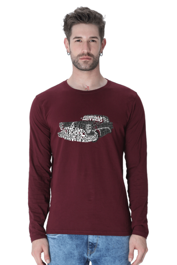 Men's Full-Sleeve Roadster T-Shirt with Vintage Automobile Font Design