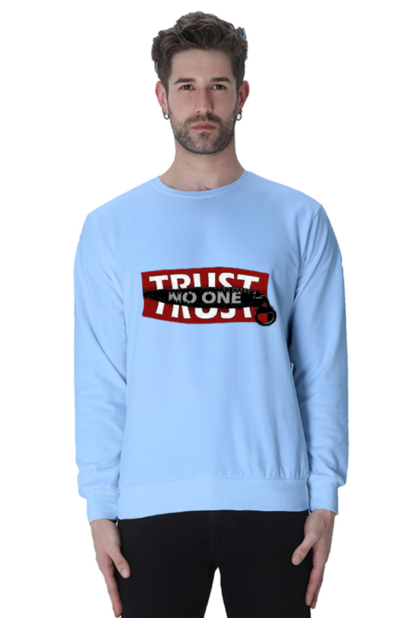 The graphic sweatshirt "Trust No One"