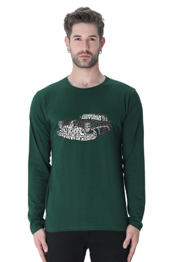 Men's Full-Sleeve Roadster T-Shirt with Vintage Automobile Font Design - Image 2