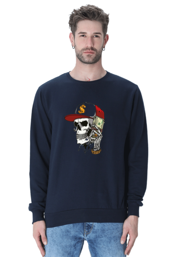 "Street Hustle" Ghost Skull Money (Dollar) Graphic Printed Sweatshirt - Image 10