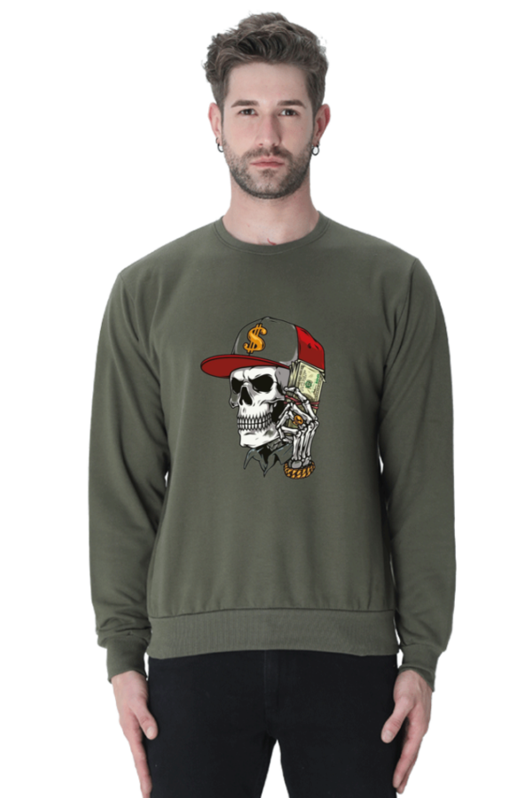 "Street Hustle" Ghost Skull Money (Dollar) Graphic Printed Sweatshirt - Image 7
