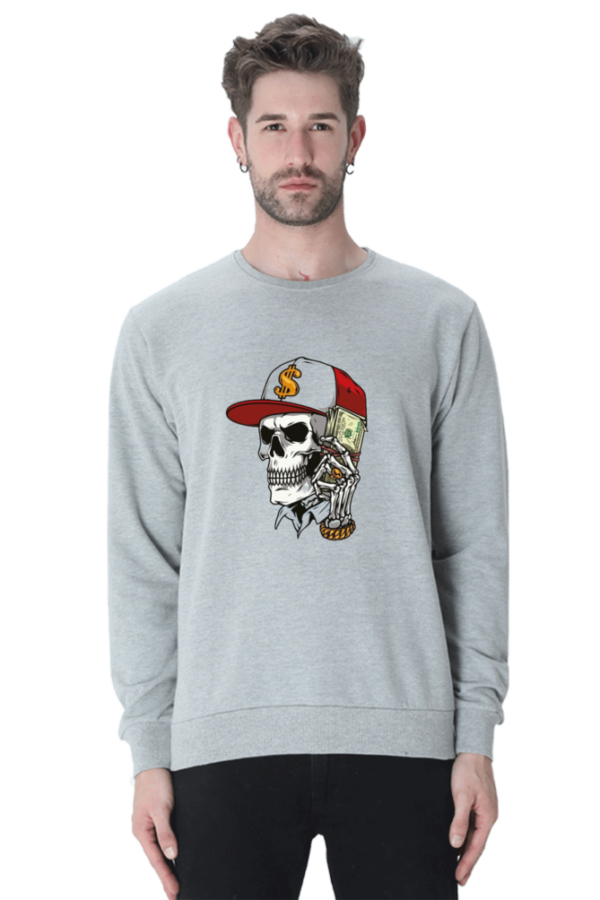 "Street Hustle" Ghost Skull Money (Dollar) Graphic Printed Sweatshirt - Image 9