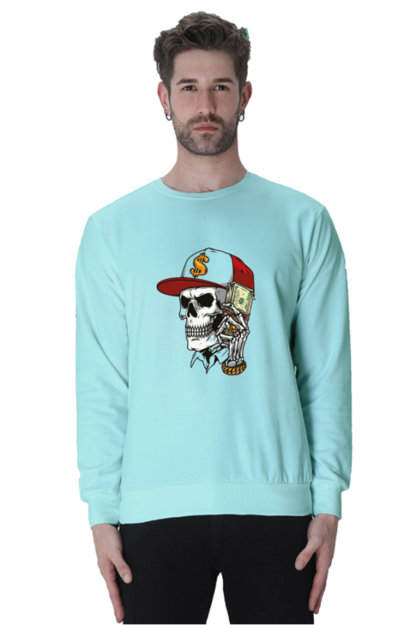 "Street Hustle" Ghost Skull Money (Dollar) Graphic Printed Sweatshirt - Image 2