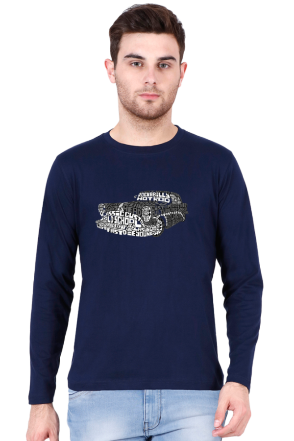 Men's Full-Sleeve Roadster T-Shirt with Vintage Automobile Font Design - Image 3