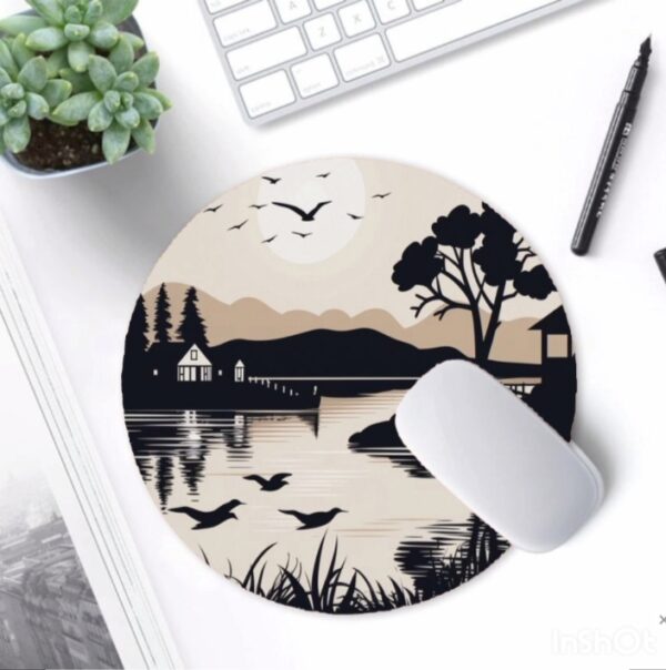 beautiful lakeside view circle mouse pad