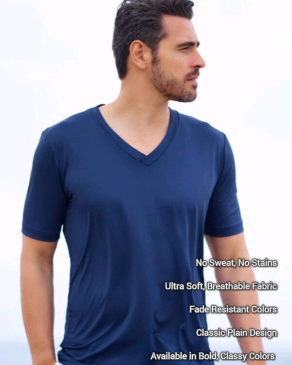 blue v neck plain t shirt