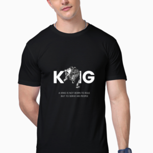 "Black KING graphic t-shirt with lion design and motivational quote – best summer t shirt for men"